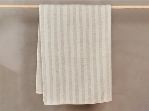 BLACKSAW STILLS HEIRLOOM ZERO DYE SHOJI & IVORY STRIPE THROW 59" x 79"