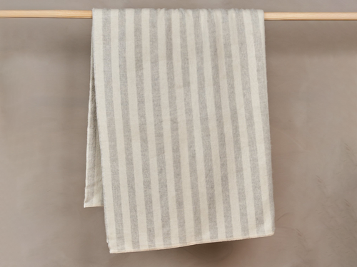 BLACKSAW STILLS HEIRLOOM ZERO DYE LIGHT HEATHER & IVORY STRIPE THROW 59" x 79"