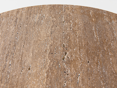 PIERRE AUGUSTIN ROSE PIETRA ROUND COFFEE TABLE / TRAVERTINE Ø34″ x H15.5″