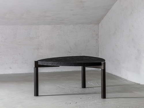 MICHAËL VERHEYDEN TUBE TABLE 600 BLACK GRANITE + PATINATED BRONZE Ø32" x H16"