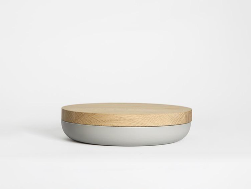 WHEN OBJECTS WORK VINCENT VAN DUYSEN LIGHT GREY BOWL + OAK LID 12" x 2" **