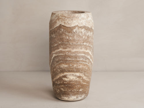 MICHAËL VERHEYDEN AMFORA VASE SMALL / TRAVERTINE GREY H13" x Ø6.5"