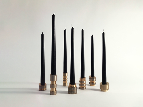 WILLIAM GUILLON ARMY OF ME BRONZE CANDLE HOLDERS SET OF 7 H1.4" - H5" x Ø1.4"