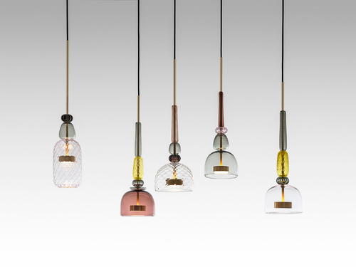 GIOPATO & COOMBES FLAUTI ZIGZAG 5 PENDANT CHANDELIER / 51 ROSE W47" x D12" x H39.5”