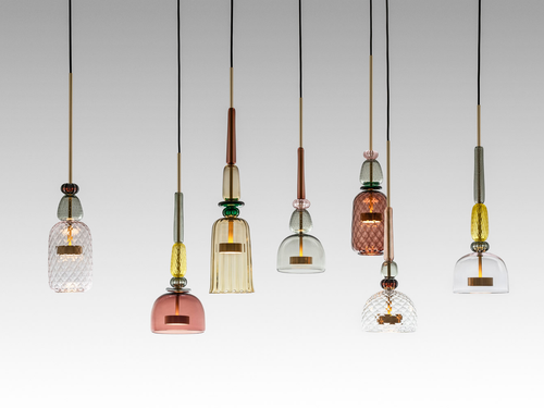 GIOPATO & COOMBES FLAUTI ZIGZAG 7 PENDANT CHANDELIER / 71 ROSE W55" x D12" x H39.5”