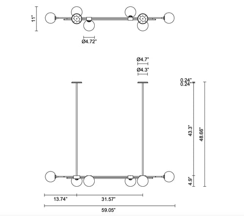 ARTICOLO TRILOGY HORIZONTAL 6 PENDANT W59"