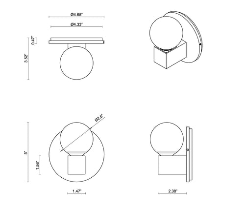 ARTICOLO ORO SINGLE WALL SCONCE  H5" x D2.38"