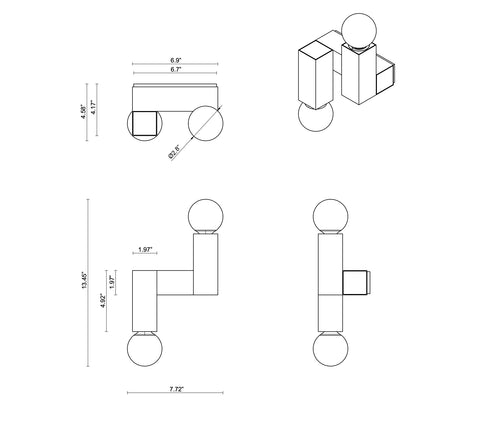 ARTICOLO ORO LINK WALL SCONCE H13.45" x D4.58" x W7.72"