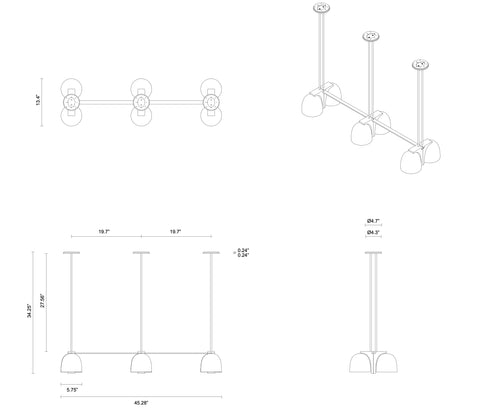 ARTICOLO TUBI TRIPLE PENDANT H34.25" x W45.28" x D13.4"