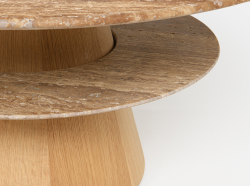 PIERRE AUGUSTIN ROSE PIETRA ROUND COFFEE TABLE / TRAVERTINE Ø34″ x H15.5″
