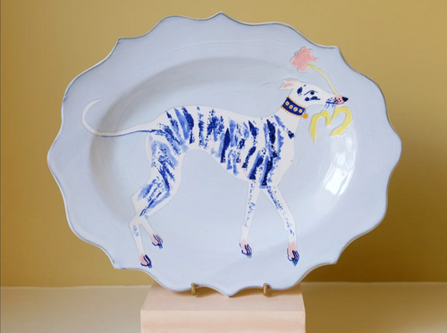 POLLY FERN WHIPPET WITH TULIP PLATTER / MEDIUM 10.5" x 8.25" x 1"