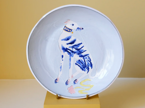 POLLY FERN SITTING WHIPPET SMALL SHALLOW BOWL Ø6.5"