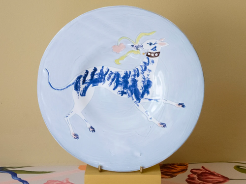 POLLY FERN COBALT BRINDLE WHIPPET WITH TULIP PLATE Ø8.5"