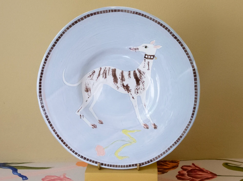 POLLY FERN BROWN BRINDLE WHIPPET WITH TULIP PLATE Ø8.5"