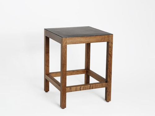 KBH MEDIUM FUMED OAK/BLACK LEATHER SQUARE STOOL W13.75” x H18"