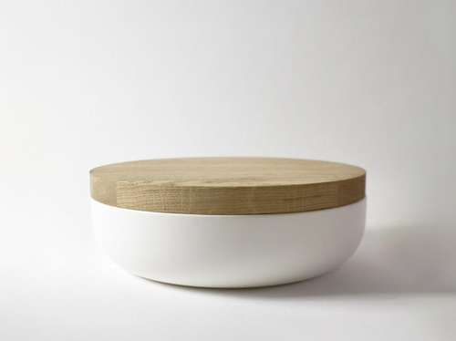 WHEN OBJECTS WORK VINCENT VAN DUYSEN WHITE BOWL + OAK LID Ø12" x H3"  **