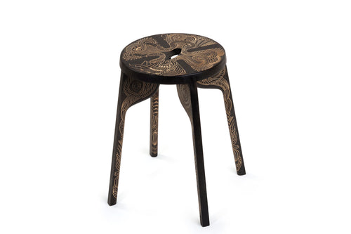ZANAT TATTOO FULL BODY STOOL / BLACK Ø12” x H18"