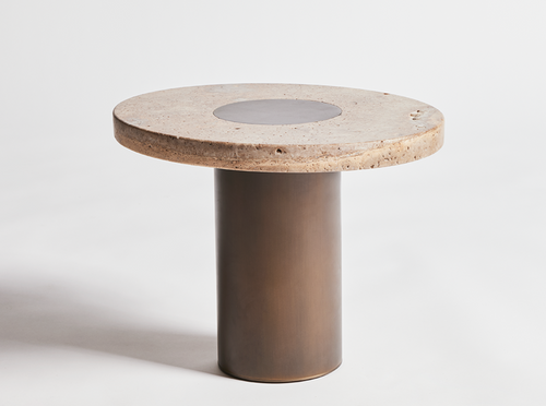 HAGIT PINCOVICI SIDE TABLE / TRAVERTINE Ø19" x W16" x H14.75"