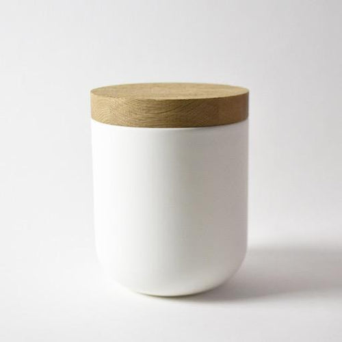 WHEN OBJECTS WORK VINCENT VAN DUYSEN WHITE CANISTER + OAK LID 6" x 6”