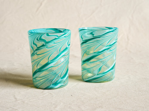 PAMPLEMOUSSE ERNEST LAGOON GLASS CUP / STYLE K H4" x Ø3"