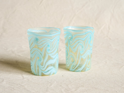 PAMPLEMOUSSE ERNEST LIGHT BLUE GLASS CUP / STYLE B H4" x Ø3"