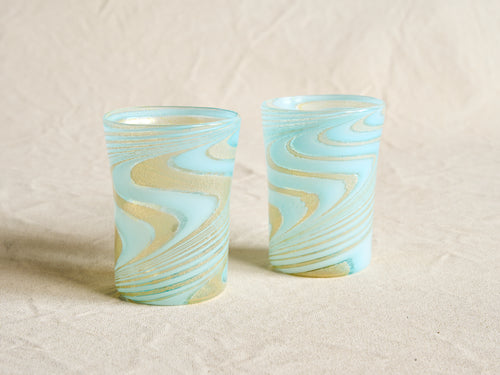 PAMPLEMOUSSE ERNEST LIGHT BLUE GLASS CUP / STYLE C H4" x Ø3"