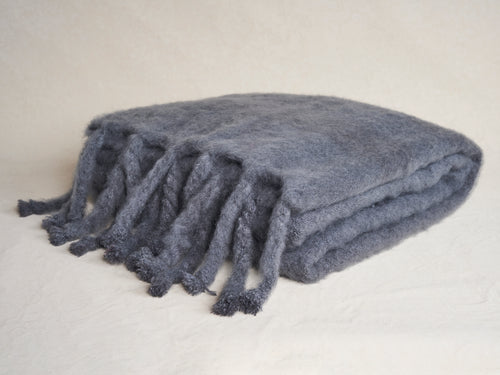 LENA REWELL MOHAIR THROW / GREY #319 51” X 71"