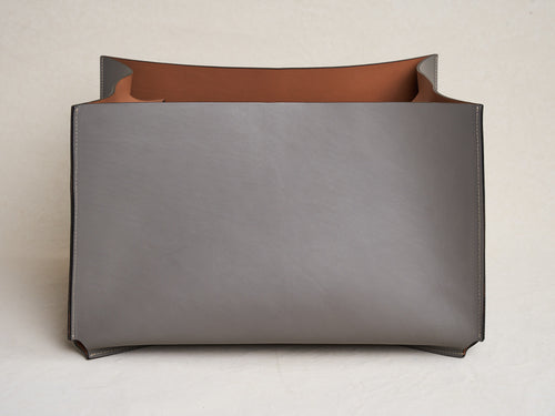 OSCAR MASCHERA BRAD LARGE RECTANGLE LEATHER BASKET / GREY + SOLE L19.5” x W15” x H12.25”