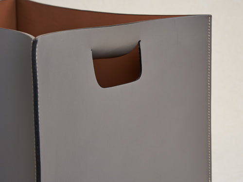 OSCAR MASCHERA BRAD LARGE RECTANGLE LEATHER BASKET / GREY + SOLE L19.5” x W15” x H12.25”