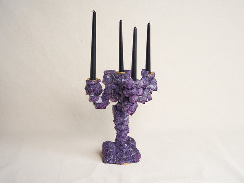 MARK STURKENBOOM OVERGROWN LRG CRYSTAL CANDELABRA / AMETHYST H16.5" x Ø13.8"