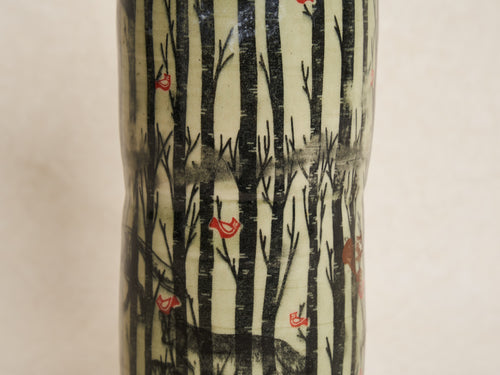 PAT SCHOENFELD VASE WITH VINES AND WOLF Ø4" x H11"