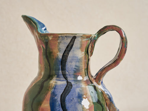 PAT SCHOENFELD PITCHER WITH COLORED STRIPES Ø8" x H11"