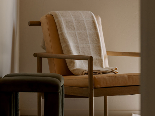BLACKSAW UMI THROW / LIMESTONE MELANGE & IVORY GRID W59" x L79"