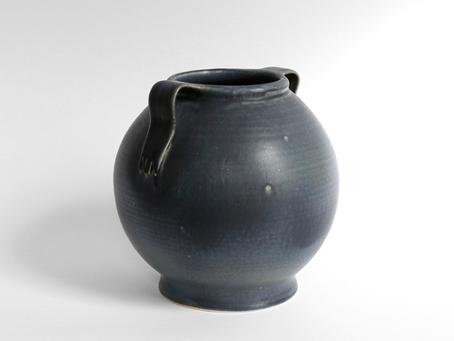 CLAM LAB SATIN BLUE HANDLE VASE H8.5” x L8.5” x W8.5”