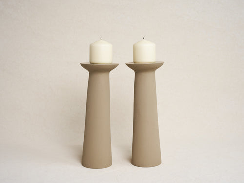 MALGORZATA BANY PILLAR CANDLESTICK / CLAY pair H13.25” x Ø5”