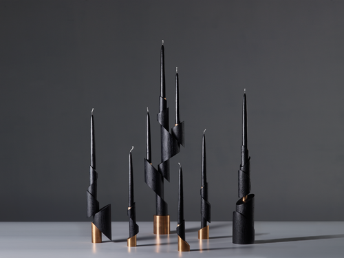 WILLIAM GUILLON 'ASHES TO ASHES' BRONZE CANDLE HOLDERS