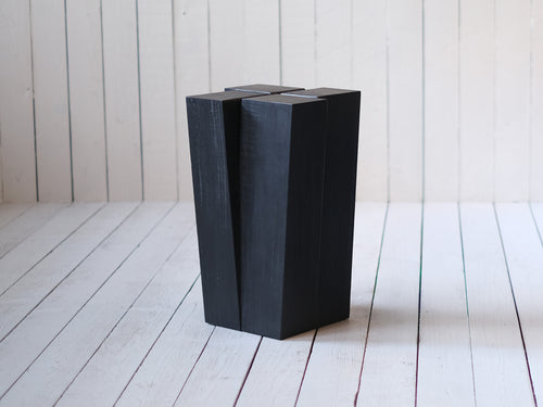 ARNO DECLERCQ FOUR LEGS STOOL / BURNED IROKO W12.6” x D12.6" x H19.7”