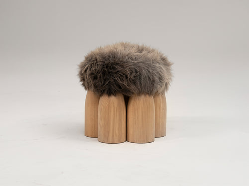 ARNO DECLERCQ SENUFO OTTOMAN / FRENCH OAK Ø17.7" x H15.7"
