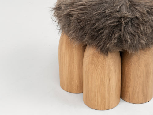 ARNO DECLERCQ SENUFO OTTOMAN / FRENCH OAK Ø17.7" x H15.7"