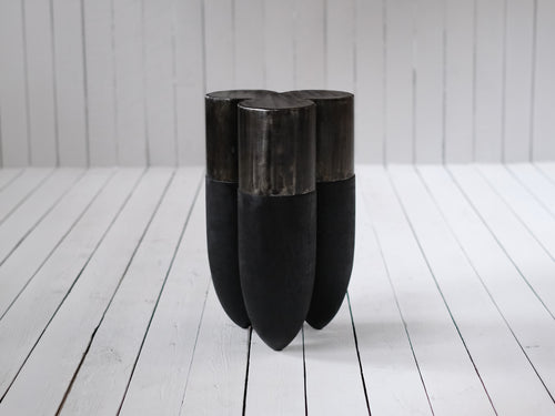 ARNO DECLERCQ SENUFO SIDE TABLE / IROKO + STEEL W11.8" x D11.8 x H17.7"