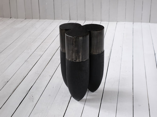 ARNO DECLERCQ SENUFO SIDE TABLE / IROKO + STEEL W11.8" x D11.8 x H17.7"