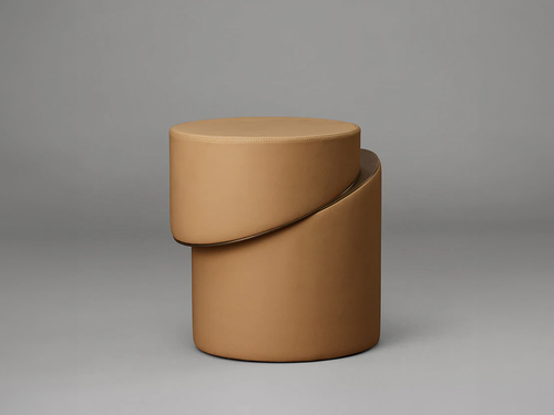 ARTICOLO SLIP SIDE TABLE / CAMEL LEATHER H18.9” x Ø15.75"
