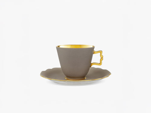 AUGARTEN BELVEDERE GOLD RIM COFFEE CUP + SAUCER / CREME ROSA