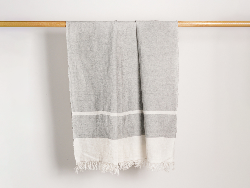 LIBECO FOUTA TOWEL / OYSTER STRIPE 43” x 71