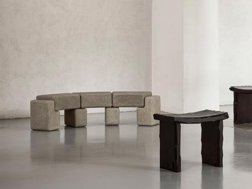 DESTROYERS BUILDERS CURVED BENCH / LIMESTONE W57.1" x D19.7" x H12.6"