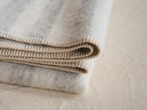 BLACKSAW STILLS HEIRLOOM ZERO DYE LIGHT HEATHER & IVORY STRIPE THROW 59" x 79"