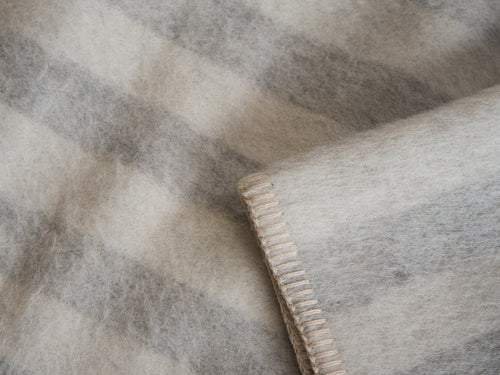 BLACKSAW STILLS HEIRLOOM ZERO DYE LIGHT HEATHER & IVORY STRIPE THROW 59" x 79"