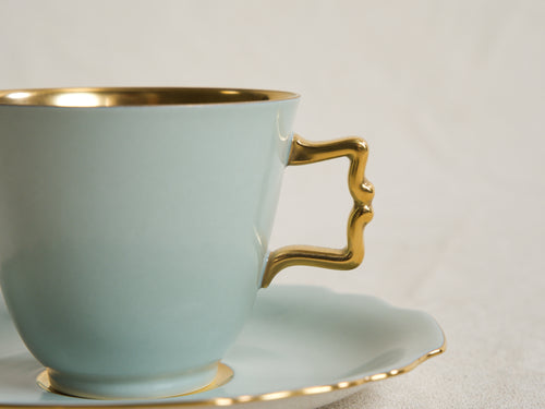 AUGARTEN BELVEDERE GOLD RIM COFFEE CUP + SAUCER / CELADON GREEN