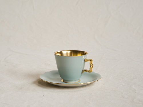 AUGARTEN BELVEDERE GOLD RIM COFFEE CUP + SAUCER / CELADON GREEN