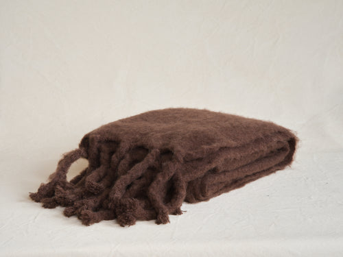 LENA REWELL MOHAIR THROW / MOCHA #321 51” x 71"